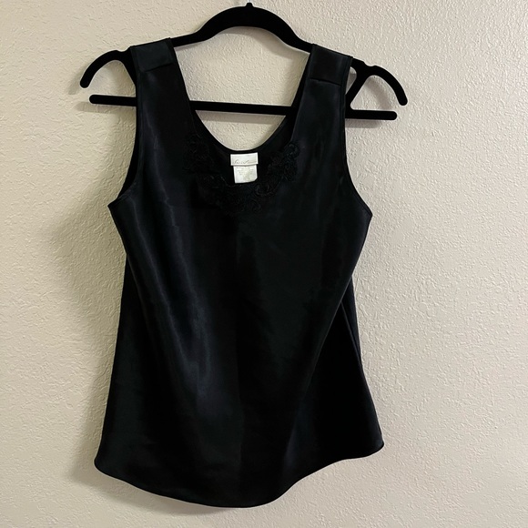 Secret Treasures Tops - Secret Treasures Black Silky Lace Camisole Top